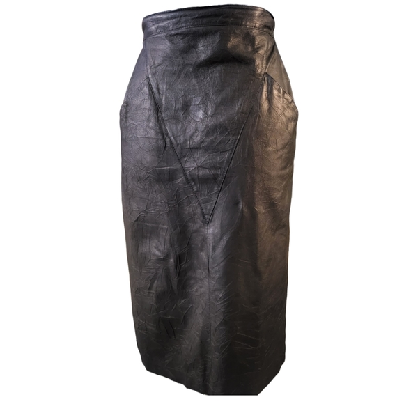 Leather Vtg 90s Winlit Pencil Skirt in Black - Picture 1 of 10